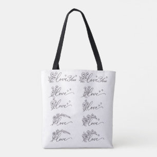 Arte de linha floral & amor em bolsa tote de 5 peç