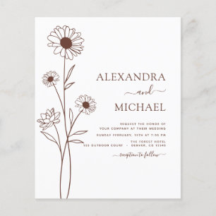 Arte de Linha Floral Botânica Minimalista de Casam