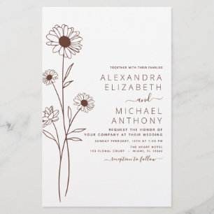 Arte de Linha Floral Botânica Minimalista de Casam