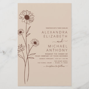 Arte de Linha Floral Botânica Minimalista de Casam