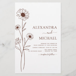 Arte de Linha Floral Botânica Minimalista de Casam