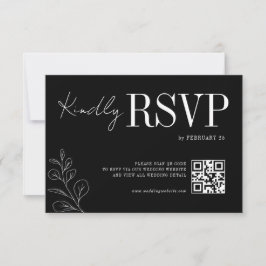Arte de Linha Floral Rústico Preto RSVP de Casamen
