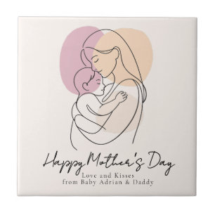 Arte de Linha Moderna Minimalista Mãe e Bebê Dia d