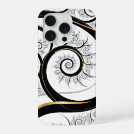 Arte de Luxo Espiral Fractal Preto Branco Dourado