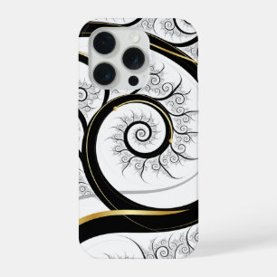 Arte de Luxo Espiral Fractal Preto Branco Dourado