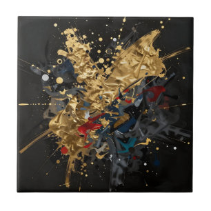 Arte de Luxo Moderno com Salpico Abstrato Dourado