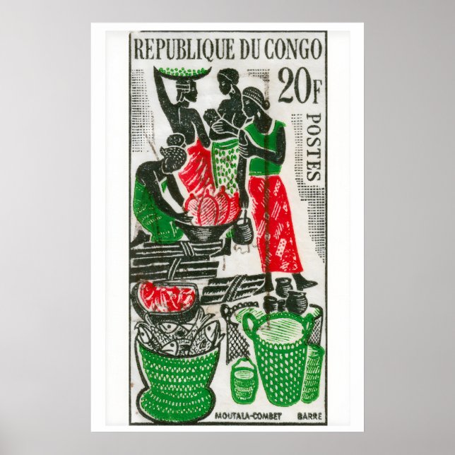 Arte de Mercado Africano Impressão Selos Postais A (Frente)