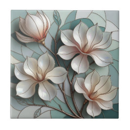 Arte de Mosaico Floral de Magnólia Elegante em Vid