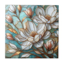 Arte de Mosaico Floral de Magnólia Elegante em Vid