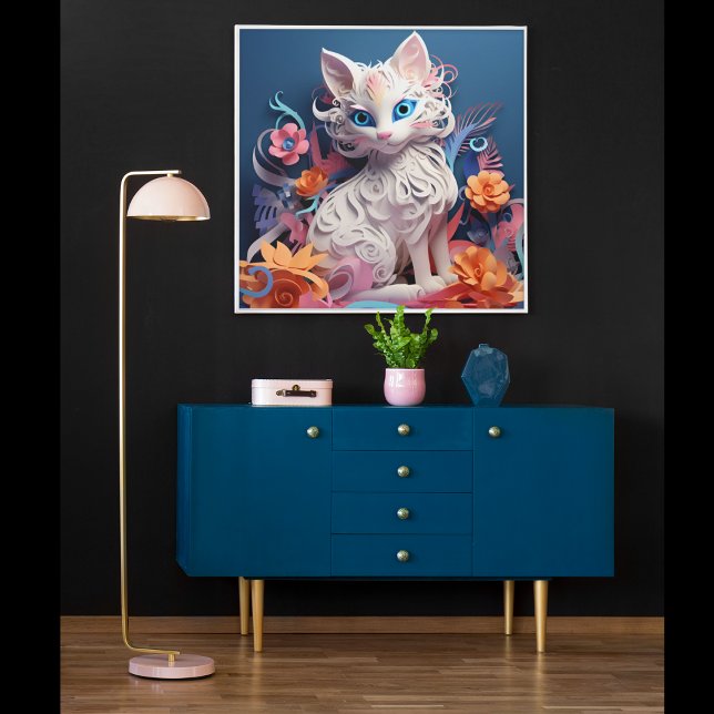 Arte de mural de impressão de gato com aparência 3 (3D Kitty Cat Poster)