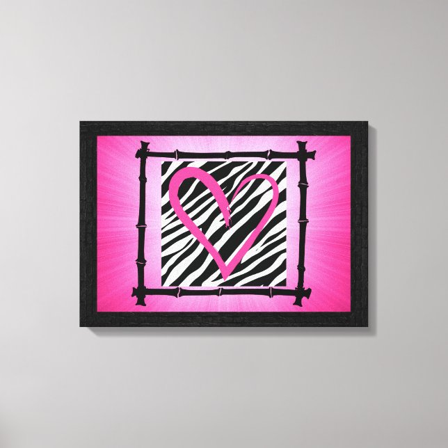 Arte de Muro de Impressão Zebra de Coração Rosa (Frente)