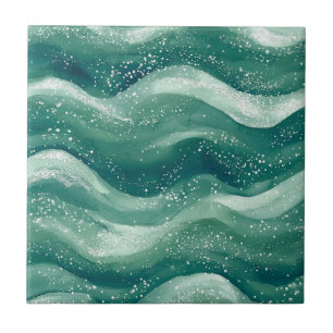 Arte de Onda do Oceano em Aquarela Azul Calmante