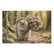 Arte de Ouriço Fofo com Buquê de Flores Silvestres