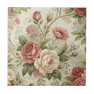 Arte de padrão botânico floral Rosa & Creme Vintag