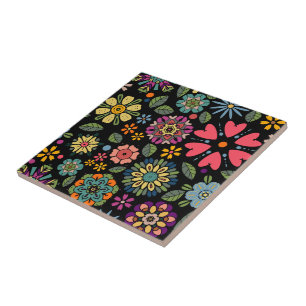 Arte de Padrão Sem Costura de Desenho Floral Retro
