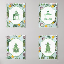Arte de Pagode Chinesa em Chinoiserie Verde
