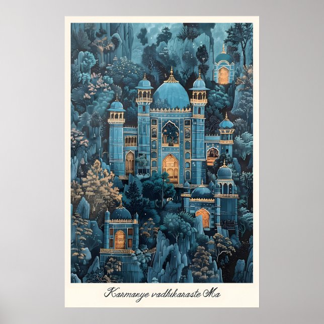 Arte de Palácio Indiano Azul Impressão em Parede E (Frente)
