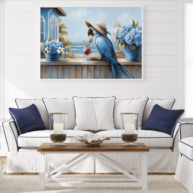 Arte de Papagaio Azul Costeiro Impresso | Poster d (Coastal Blue Parrot Art Print | Wall Poster by TinkPrints. )