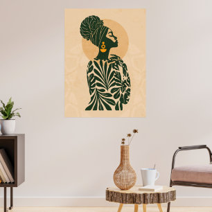 Arte de Parede Afro Boho Mulher Poster Botânico