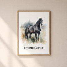 Arte de Parede Aquarela Cavalo Preto Untamed Grace