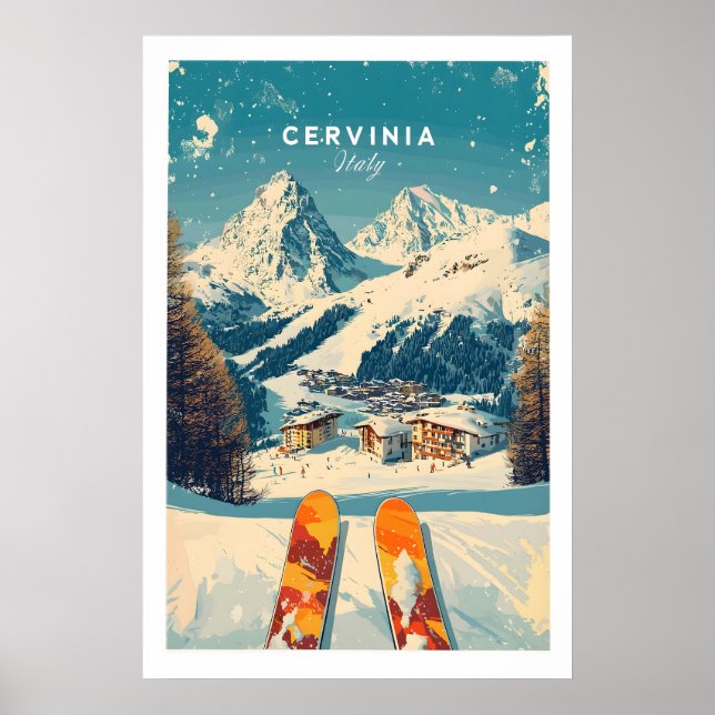 Arte de Parede Cervinia Impressão de Esqui Itália  (Frente)