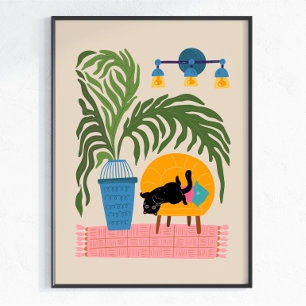 Arte de Parede Colorida de Gato Preto Poster de Ga