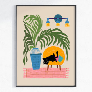 Arte de Parede Colorida de Gato Preto Poster de Ga