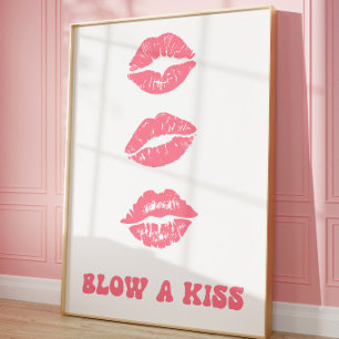 Arte de Parede com Impressão de Lábios Rosa Deco