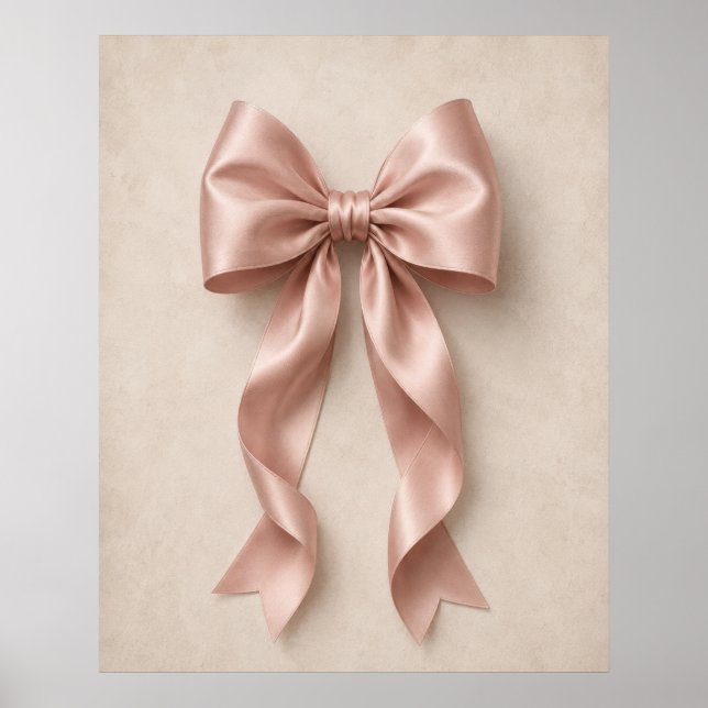 Arte de Parede com Laço de Cetim Rosa | Poster Fem (Frente)