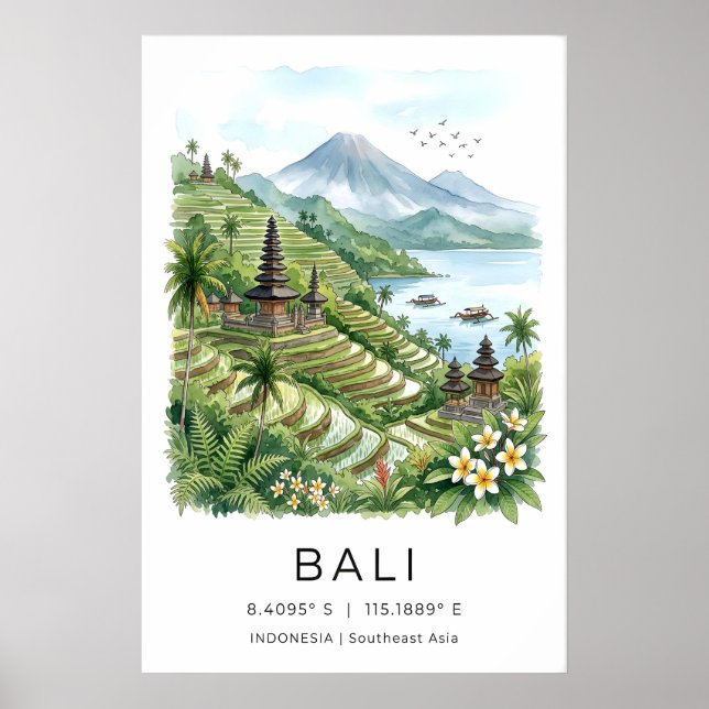 Arte de parede de Bali Impressão de campos de arro (Frente)