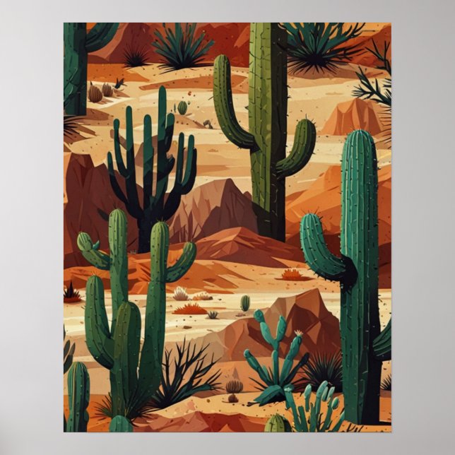 Arte de Parede de Cacto do Deserto Poster (Frente)