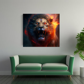 Arte de parede de Canvas Lion Flaming