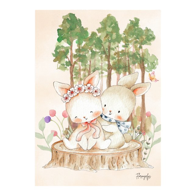 Arte de parede de coelho Poster Amor fraternal (Bunny Wall art Poster Sibling Love)