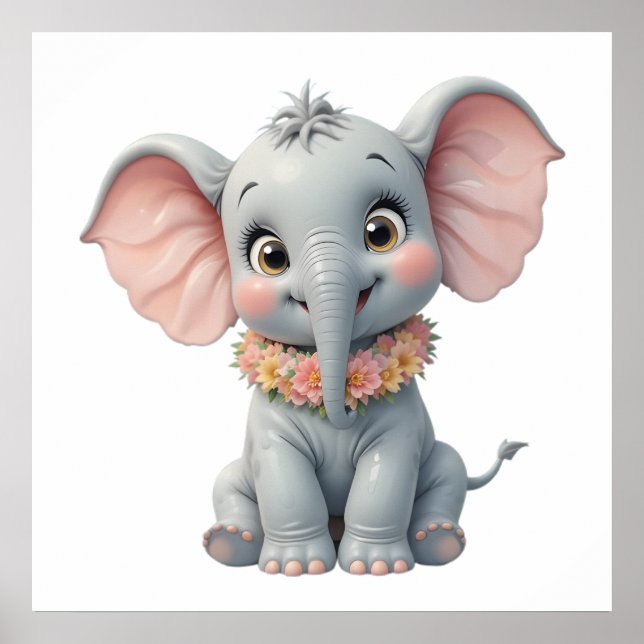 Arte de Parede de Elefante Bebê Fofo – Poster para (Frente)