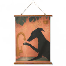 Arte de Parede de Galgo Preto Lavando as Patas