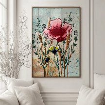 Arte de Parede de Impressão Botânica de Flor Silve