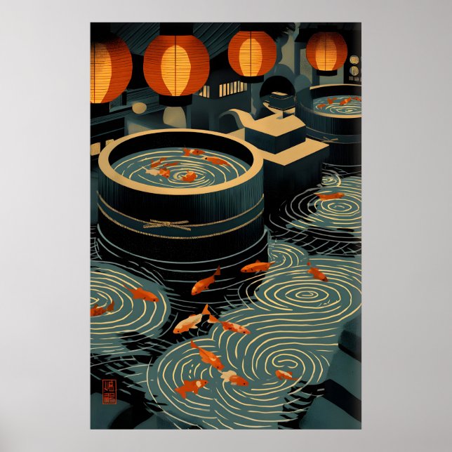 Arte de Parede de Koi Impressão Circular Piscinas  (Frente)