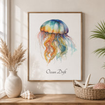Arte de Parede de Metal Água-Viva Deriva Oceânica