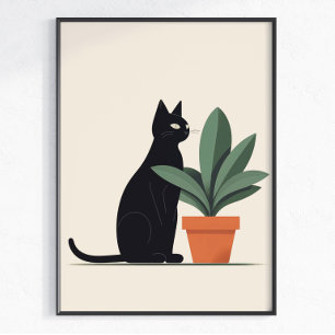 Arte de Parede de Planta Gato Preto Poster Minimal
