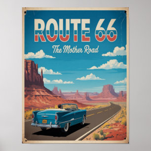 Arte de Parede de Poster Vintage da Rota 66, Impre