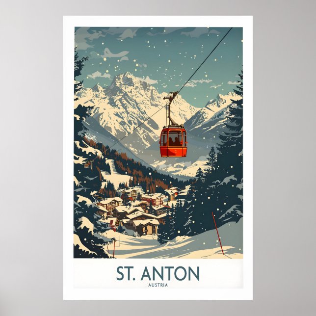 Arte de Parede de St Anton Poster de Esqui 1 (Frente)