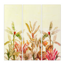 Arte de Parede em Aquarela Botânica Tropical em 3