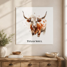 Arte de Parede em Metal Texas Soul Longhorn Aquare