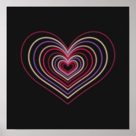 Arte de Parede em Poster de Coração de Neon Vermel