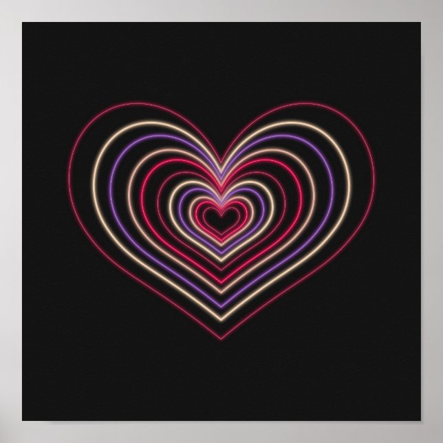 Arte de Parede em Poster de Coração de Neon Vermel (Frente)