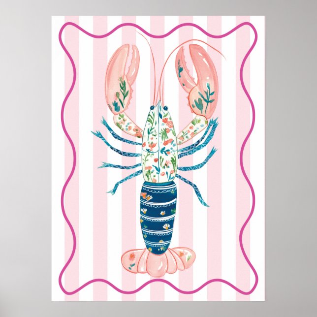arte de parede funky de lagosta floral pôster (Frente)