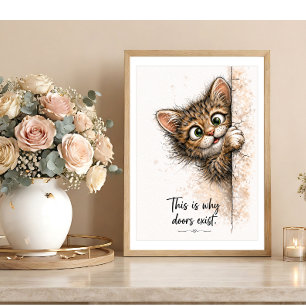 Arte de Parede Gatinho Espiando - Impressão Engraç
