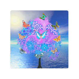 Arte de Parede Metálica de Árvore Butterfly