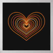 Arte de Parede Poster Coração Neon Laranja