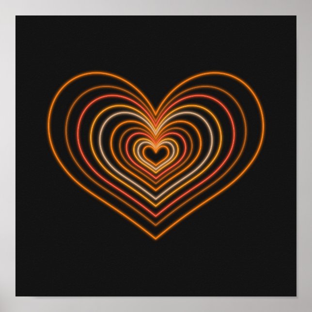 Arte de Parede Poster Coração Neon Laranja (Frente)